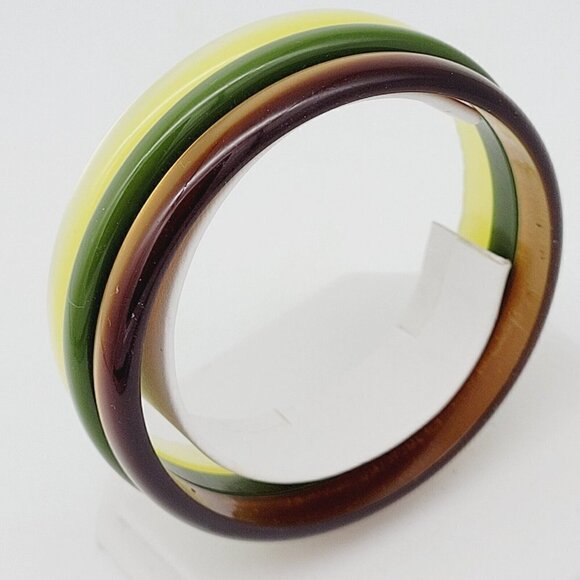 Set of 3 Pearlized Acrylic Bangle Bracelets 8" Neutrals Brown Green Yellow EUC - Picture 4 of 5